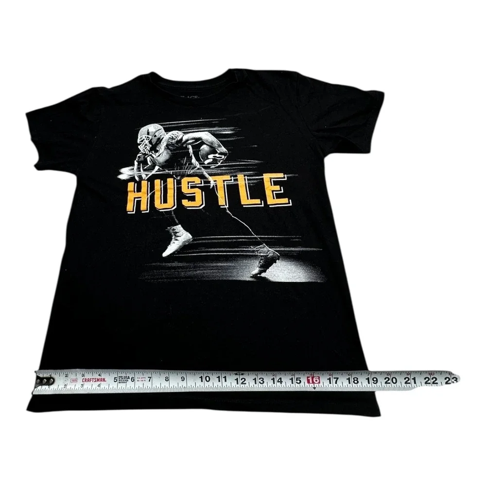 The Childrens‎ Place Boys Graphic T Shirt Black Hustle Football Player XL 14 16